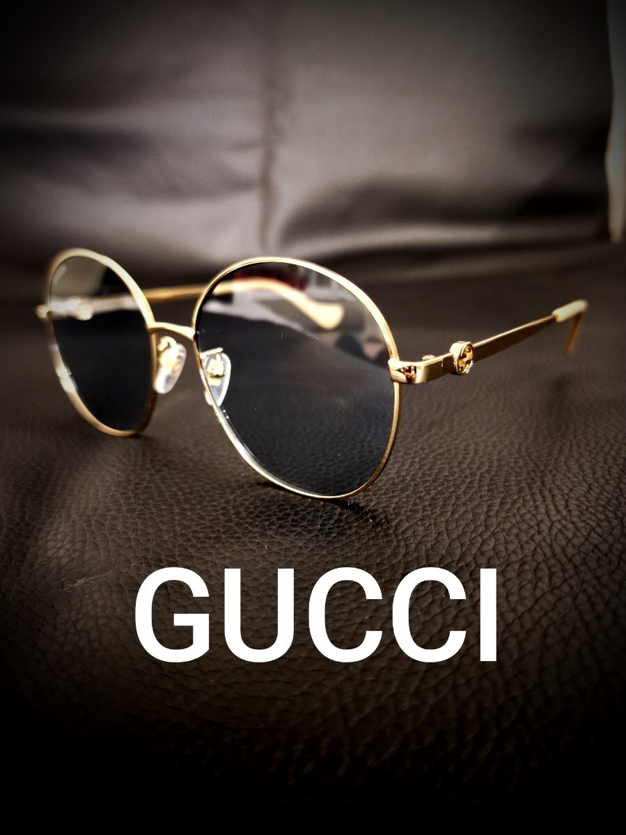 良品 GUCCI グッチ サングラス メガネ ゴールド 眼鏡 ユニセックス　金　近年モデル！インターロッキング　メタルフレーム　人気のラウンド