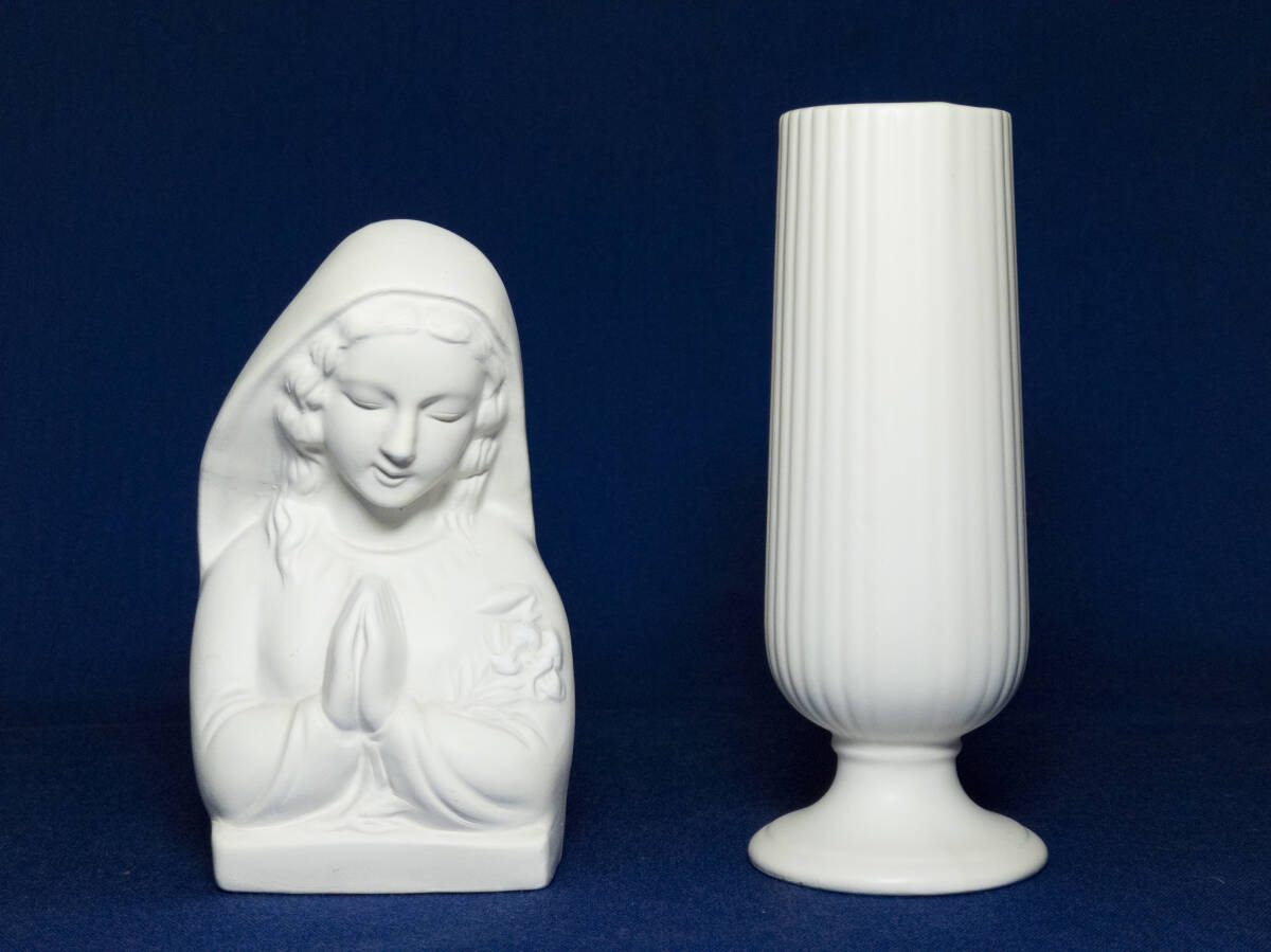 モデリング 美術 石膏像 修道女 高さ13cm / 陶器 一輪挿し 高さ15cm ■ デッサン 置物 オブジェ シスター