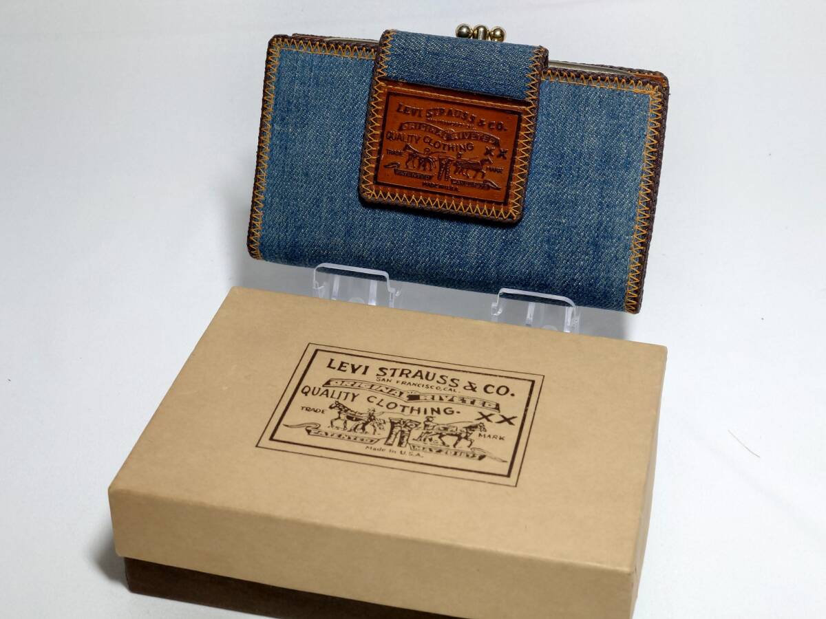 70's Levi Strauss & Co ブルー デニム ブラウン レザー 二つ折り財布 箱入り