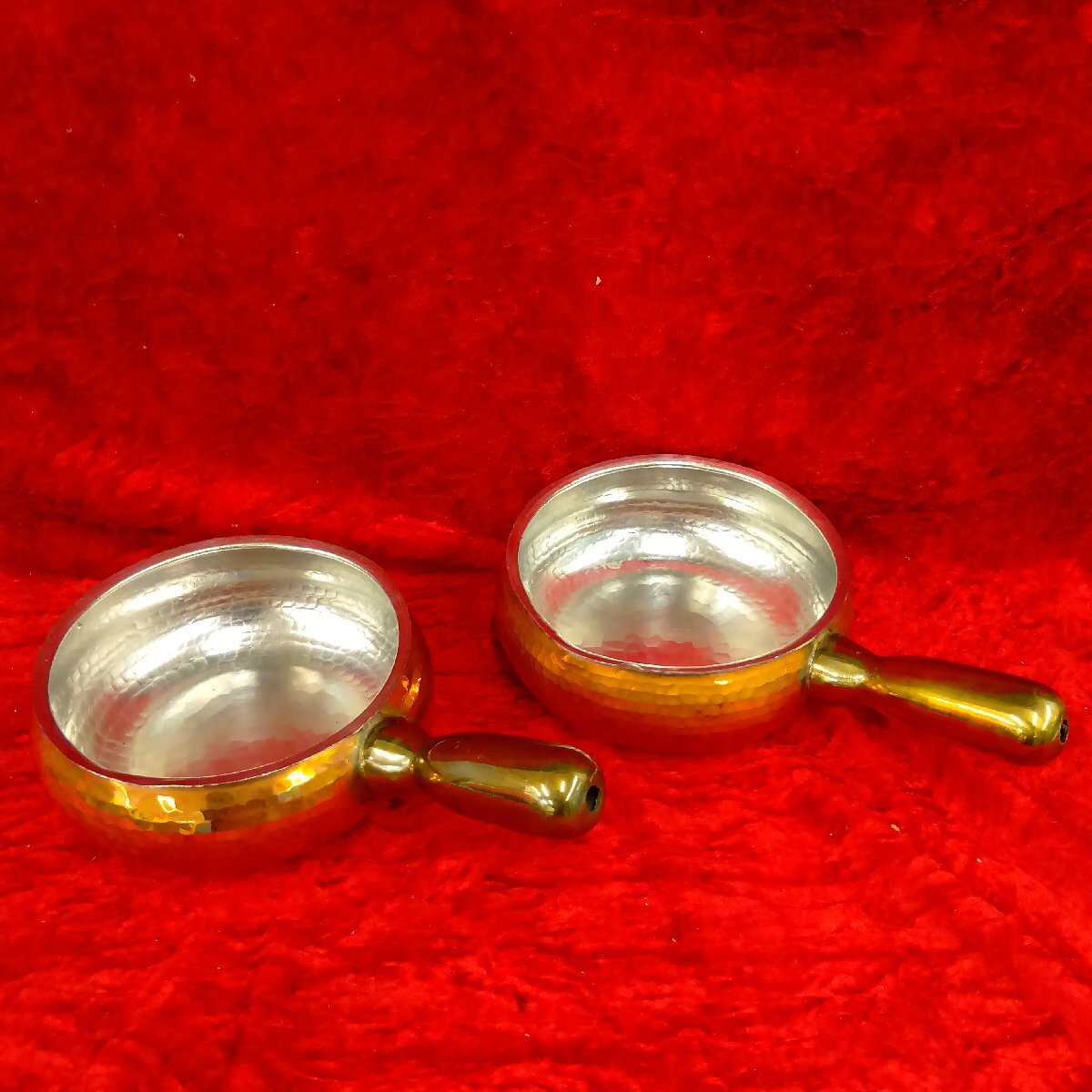 03-12-A01 ●BR【送料無料】槌目模様 銅製 片手鍋 調理器具 キッチン雑貨 なべ まとめ売り 2点セット 未使用品