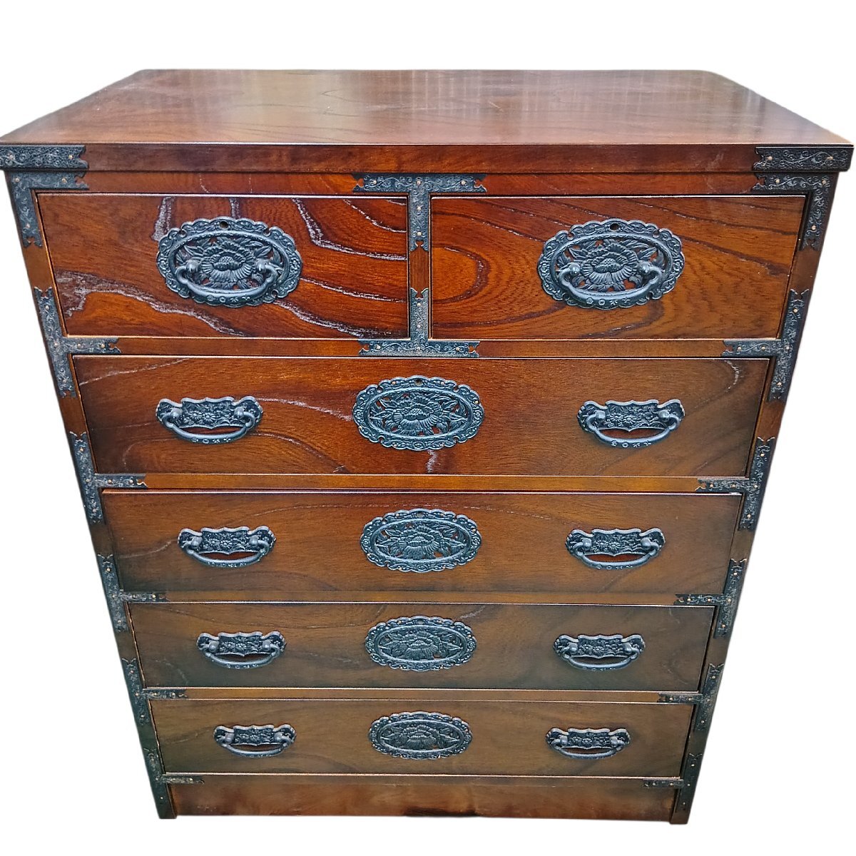 引-A069 ♪Y 大阪 引取限定 金属装飾 日本 伝統的 民芸家具 時代箪笥 アンティーク 民芸品 工芸品 和風インテリア 中古