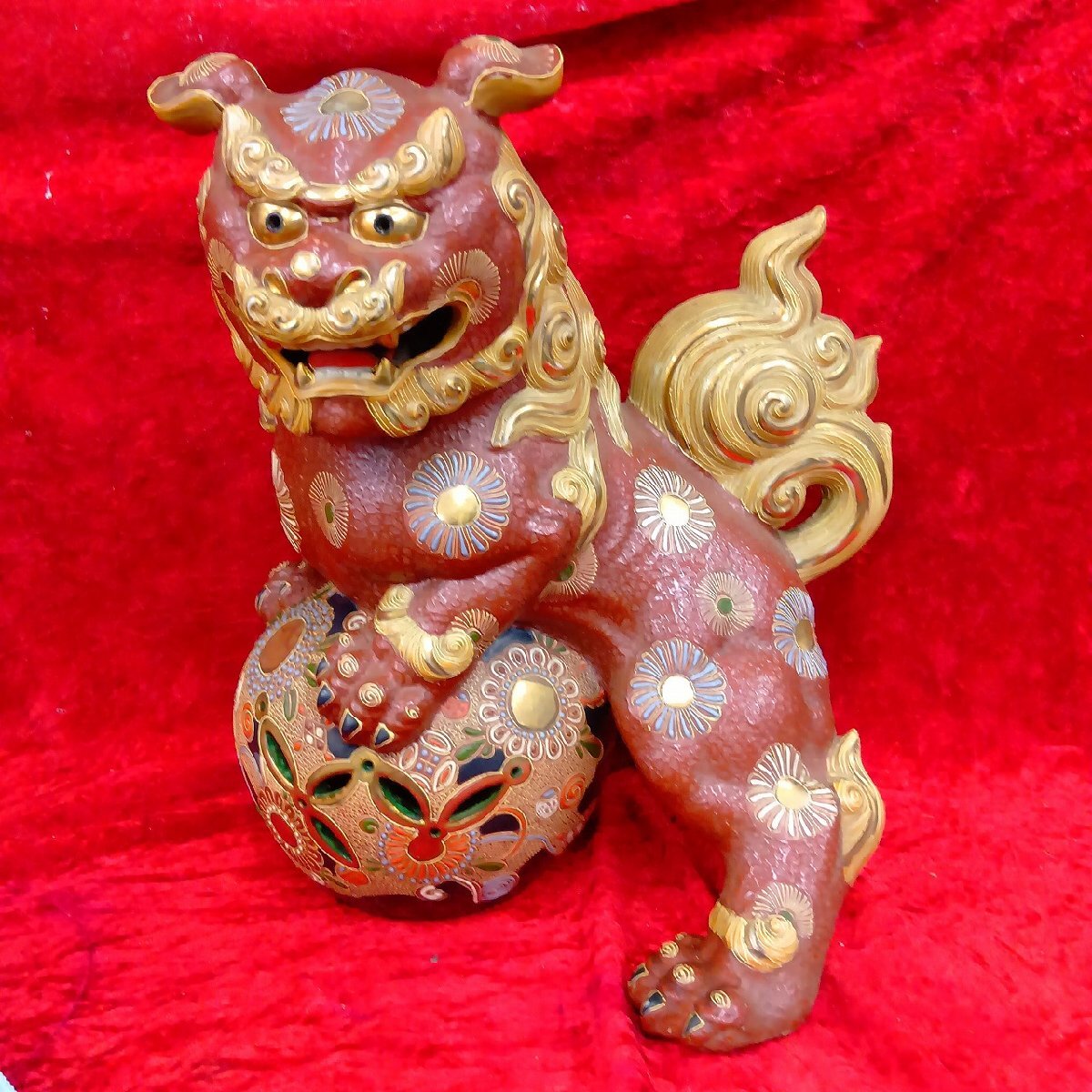 03-20-A35 ★W【送料無料】骨董品 美術品 古美術 陶器 九谷焼 獅子の置物 中古品