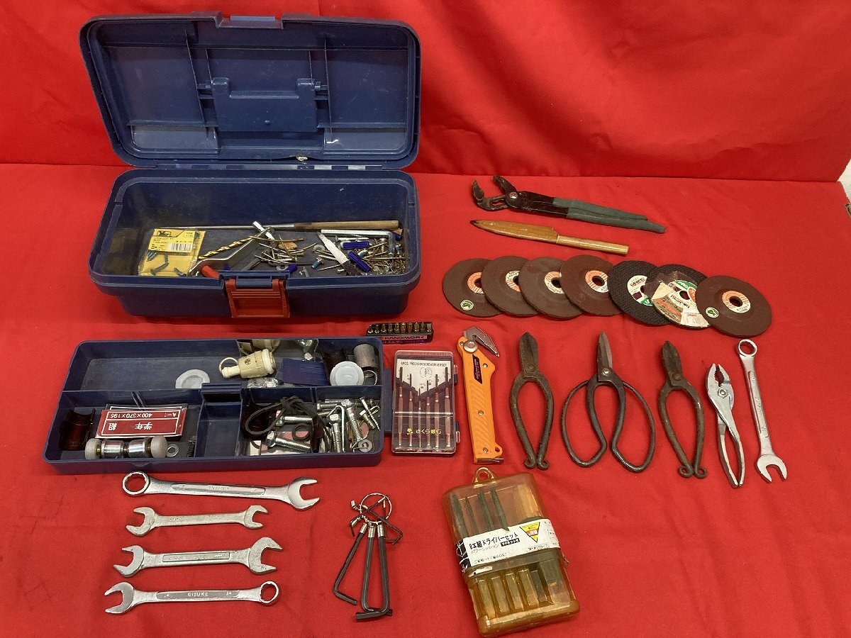 03-10-224 ●BR【送料無料】ハントツール 工具 大工道具 レンチ ドライバーセット ペンチ ニッパー 切断砥石 工具箱付 まとめ売り 中古品