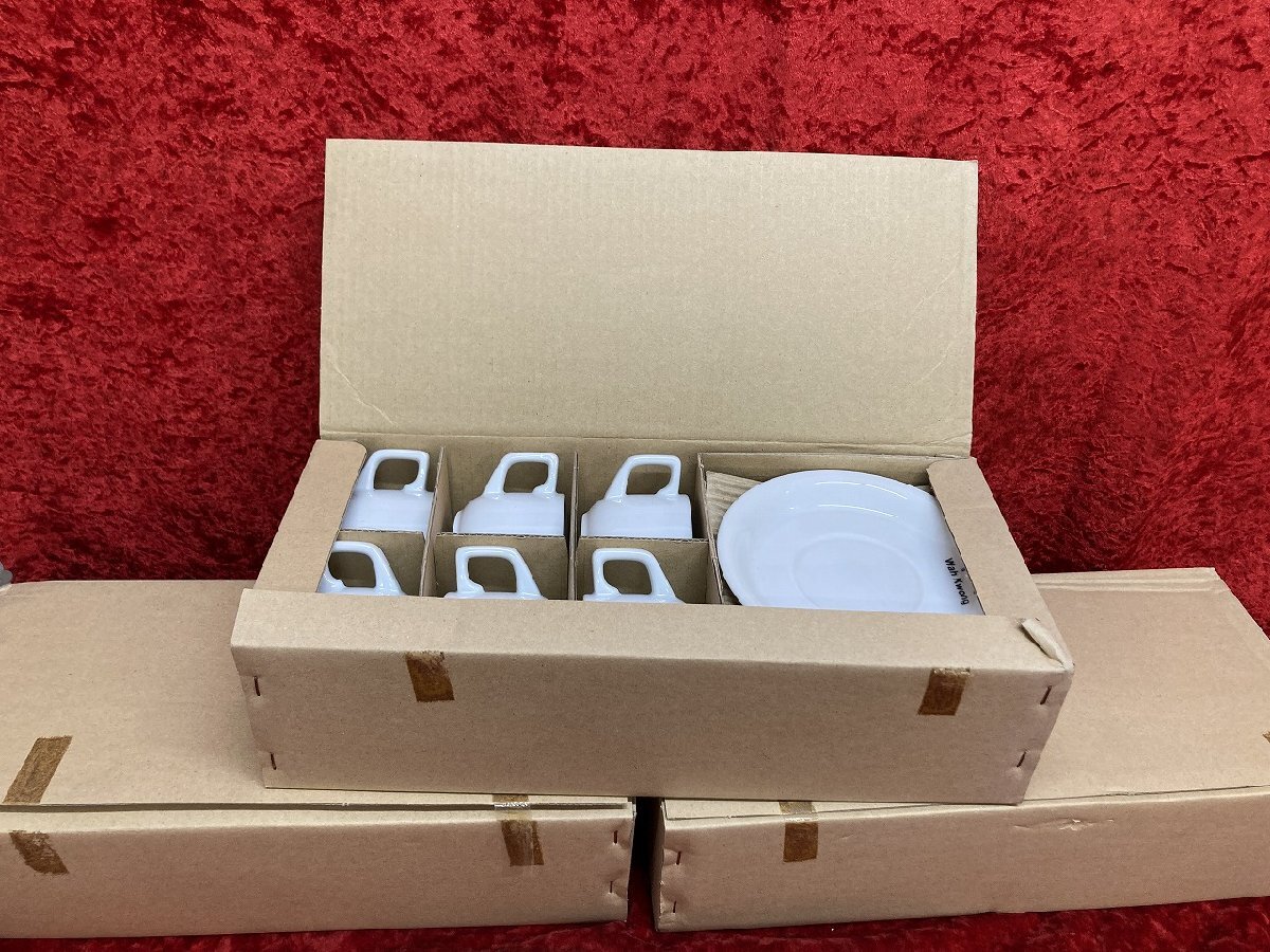 03-11-314 ● BR【送料無料】店舗 カフェ レストラン ロゴ入り コーヒーカップ ソーサー皿 6セット×3箱 まとめ売り 保管品 未使用品