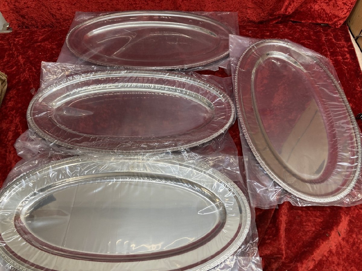 03-12-307 ●BR【送料無料】業務用 店舗用品 YUKIWA 18-8ステンレススチール 魚皿 4枚 パーティー ビュッフェなどに 保管品