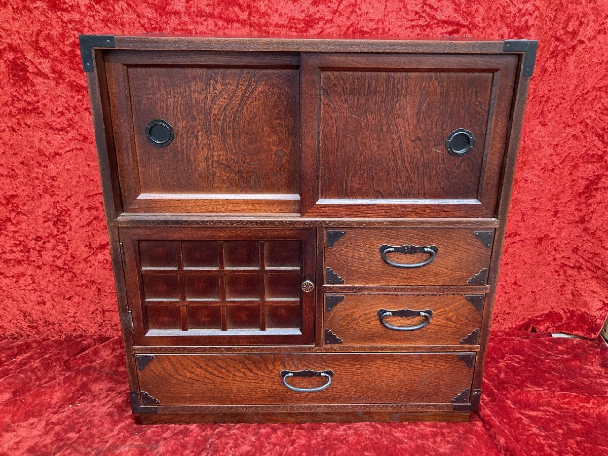 03-12-310 ★ BS【送料無料】珍品! 木製 からくり箪笥 小箪笥 引き出し 隠し収納スペース付き 和箪笥 民芸家具 レトロ 中古品