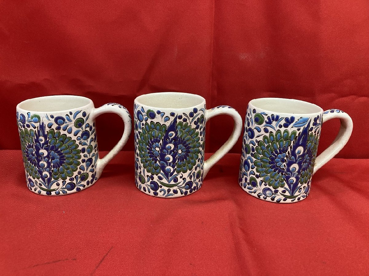 03-17-403 ●W【送料無料】ヴィンテージ 陶器製品 アンティーク Nassos Rodos-Hellas ナソス ハンドメイドマグカップ 3点 長期保管品