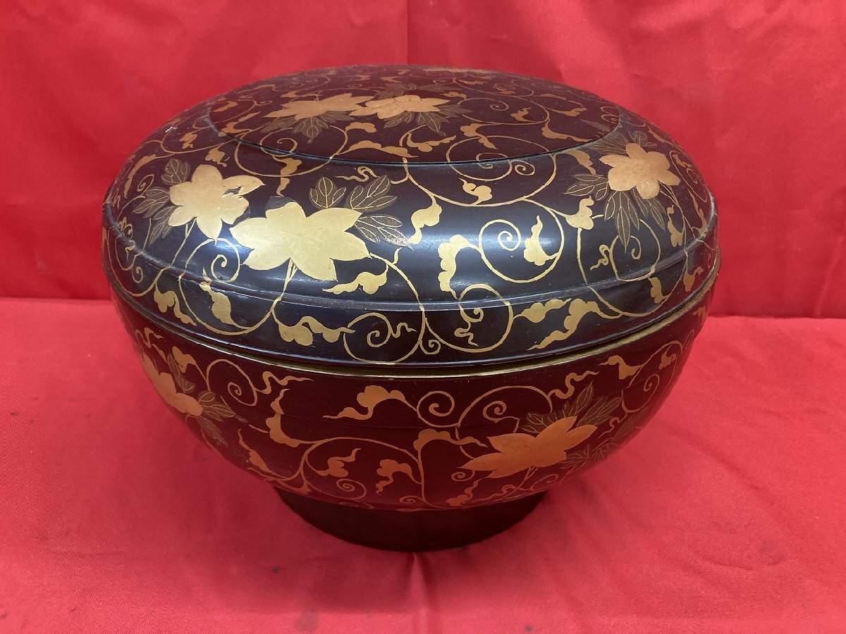 03-17-405 ●W【送料無料】アンティーク 伝統工芸品 漆工芸 蒔絵 漆器 丸箱 食籠 菓子器 喰籠 装飾品 長期保管品