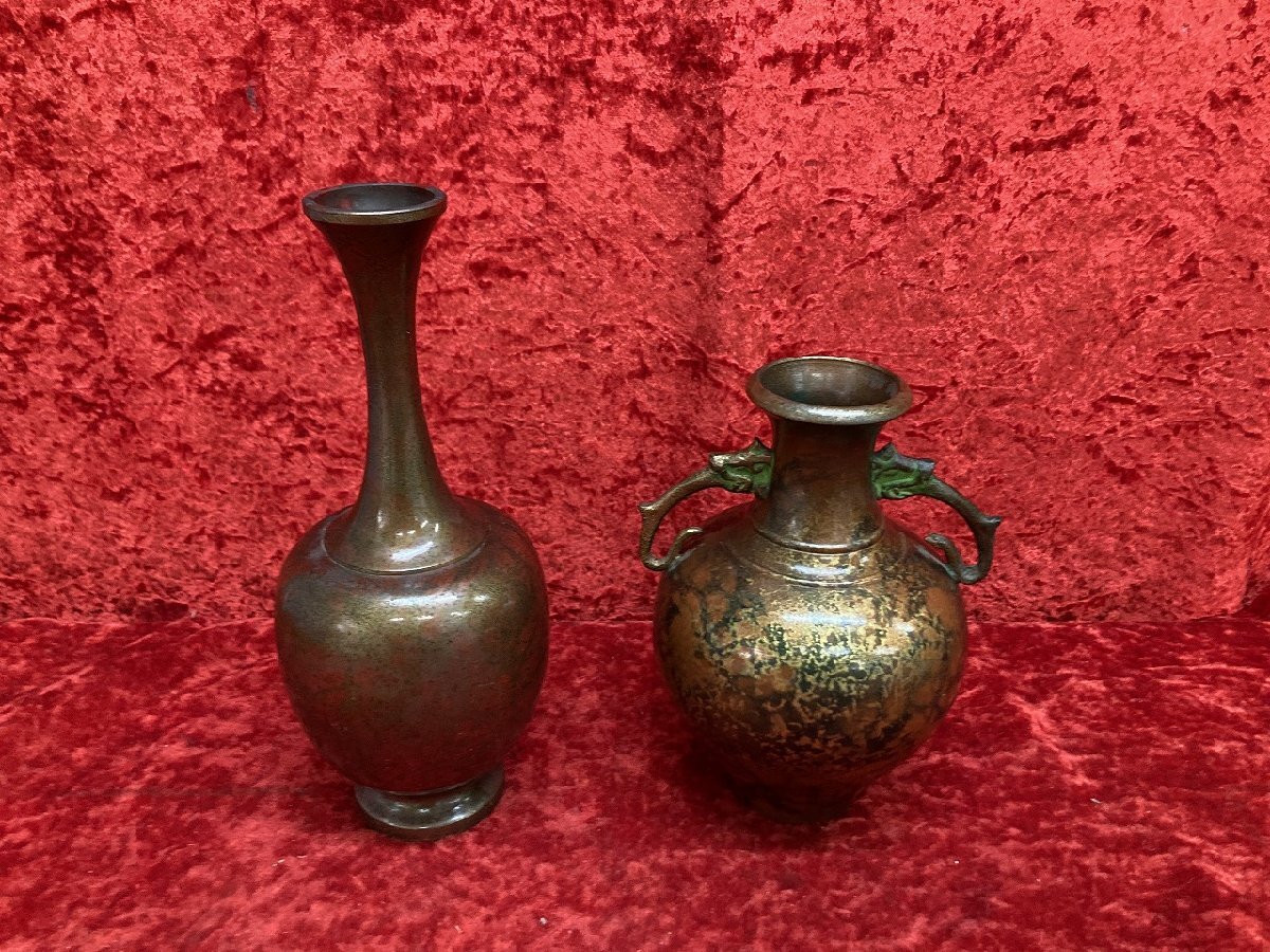 03-17-510 ● W【送料無料】工芸品 インテリア 置物 アンティーク コレクション 唐銅 青銅 花瓶 花器 中古品