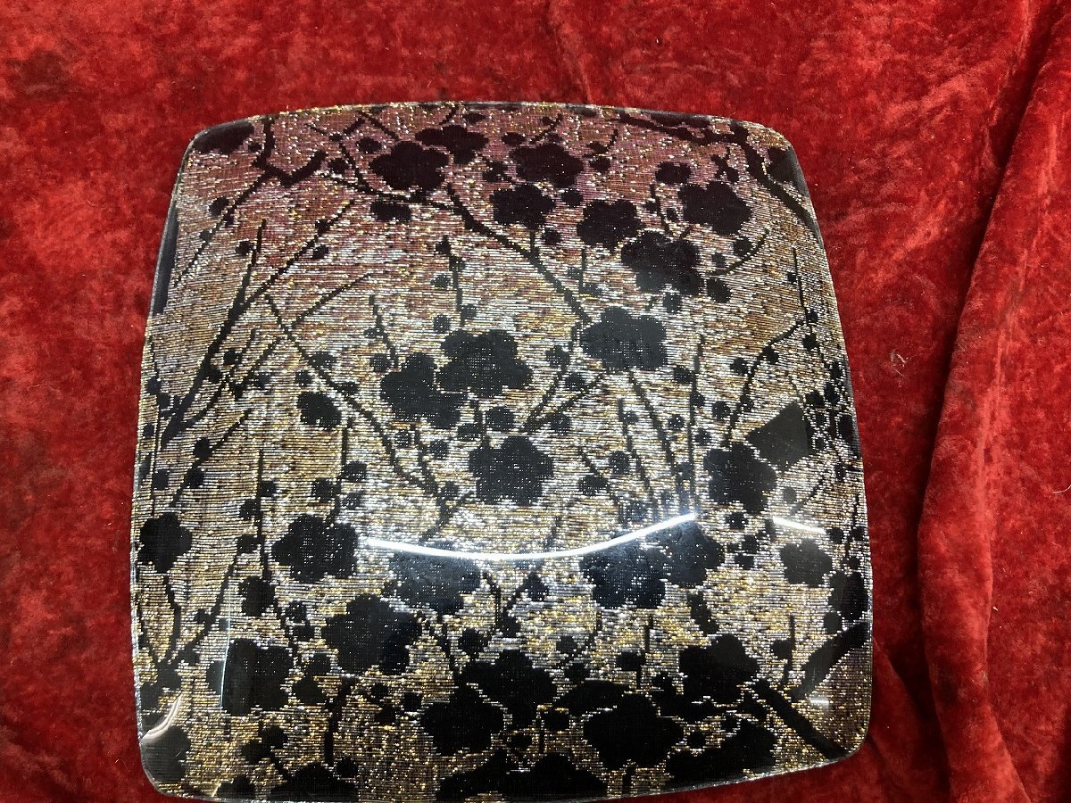 03-17-505 ● W【送料無料】 コレクション アンティーク Kano カノ ぎやまん皿 金銀花柄 枝梅 中古品