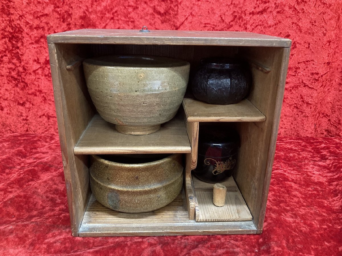03-17-534 ●W【送料無料】工芸品 陶芸 骨董 井戸茶碗 茶箱 アンティーク 古美術 茶道具 中古品