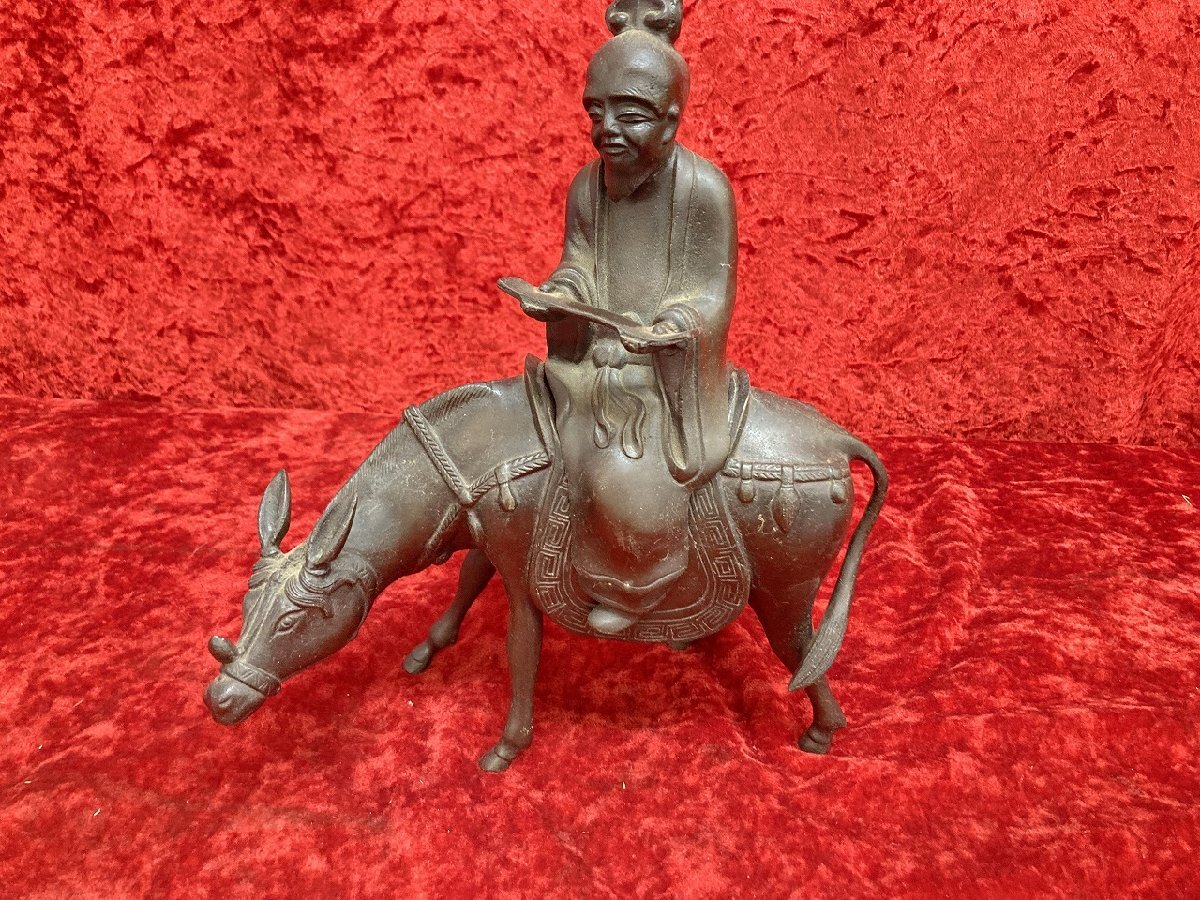 03-17-531 ●W【送料無料】工芸品 陶芸 骨董 銅製？ 中国 古銅 驢馬賢人 のったり香炉 アンティーク 古美術 茶道具 中古品