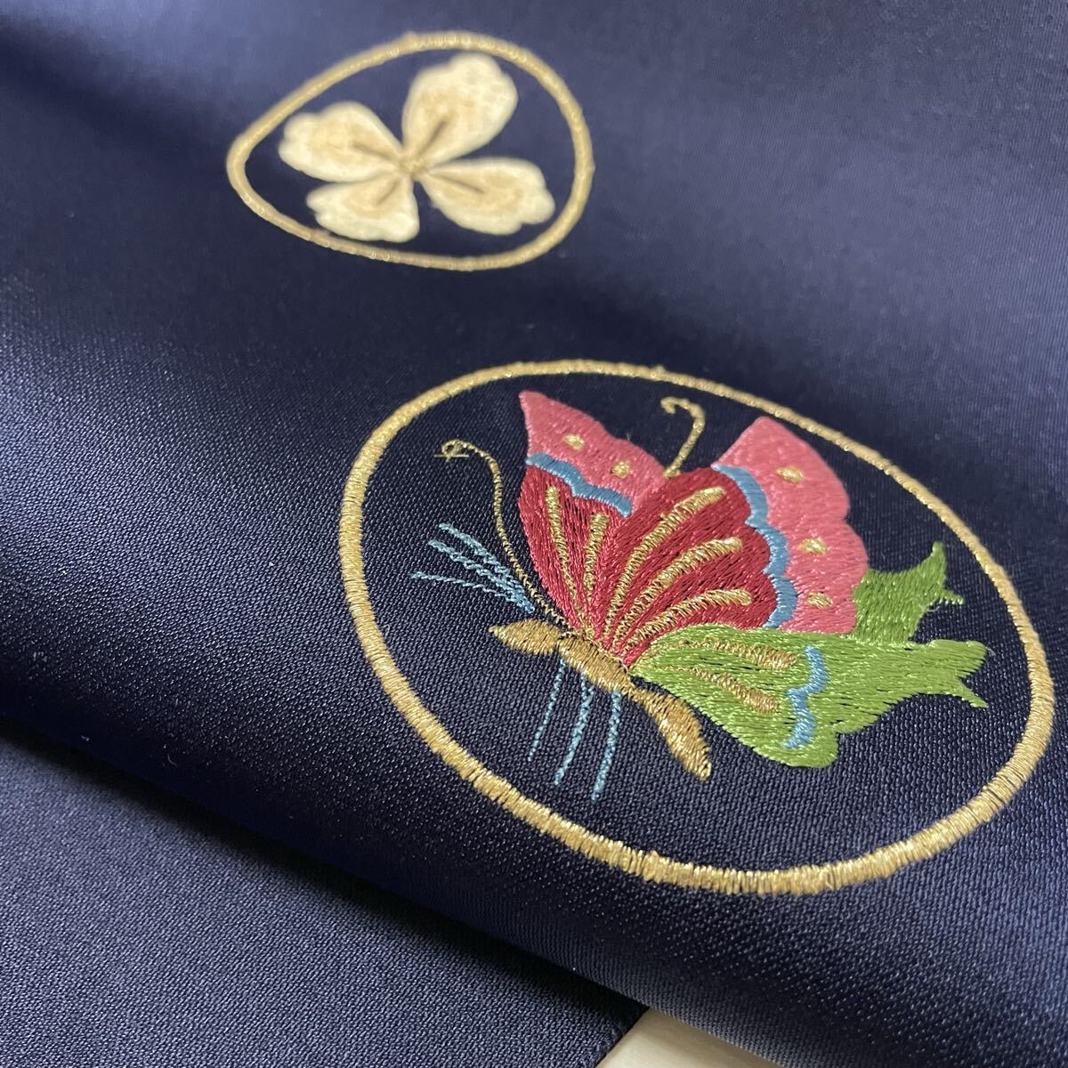 名古屋帯 丸紋に蝶 花模様 八寸 正絹 着物 B-3934 