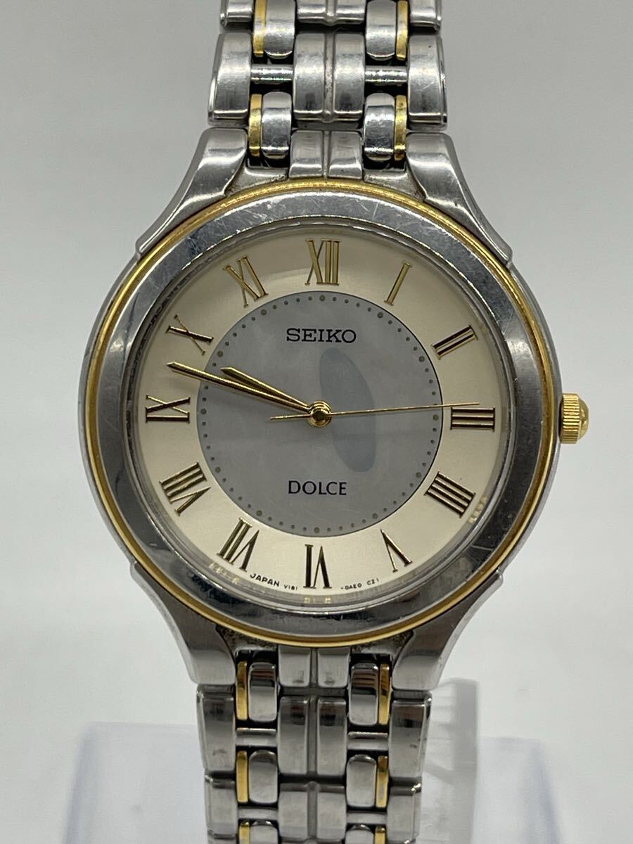 1円スタート 稼働 SEIKO DOLCE セイコー ドルチェ メンズ腕時計 コンビ クォーツ ローマン文字盤 日本製