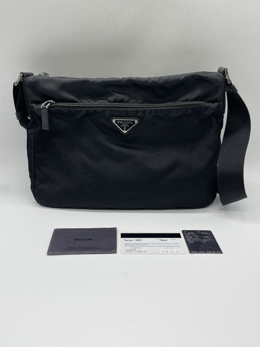 PRADA プラダ テスートナイロン ショルダーバッグ 黒 三角ロゴ ギャランティカード付 斜め掛け 1円スタート