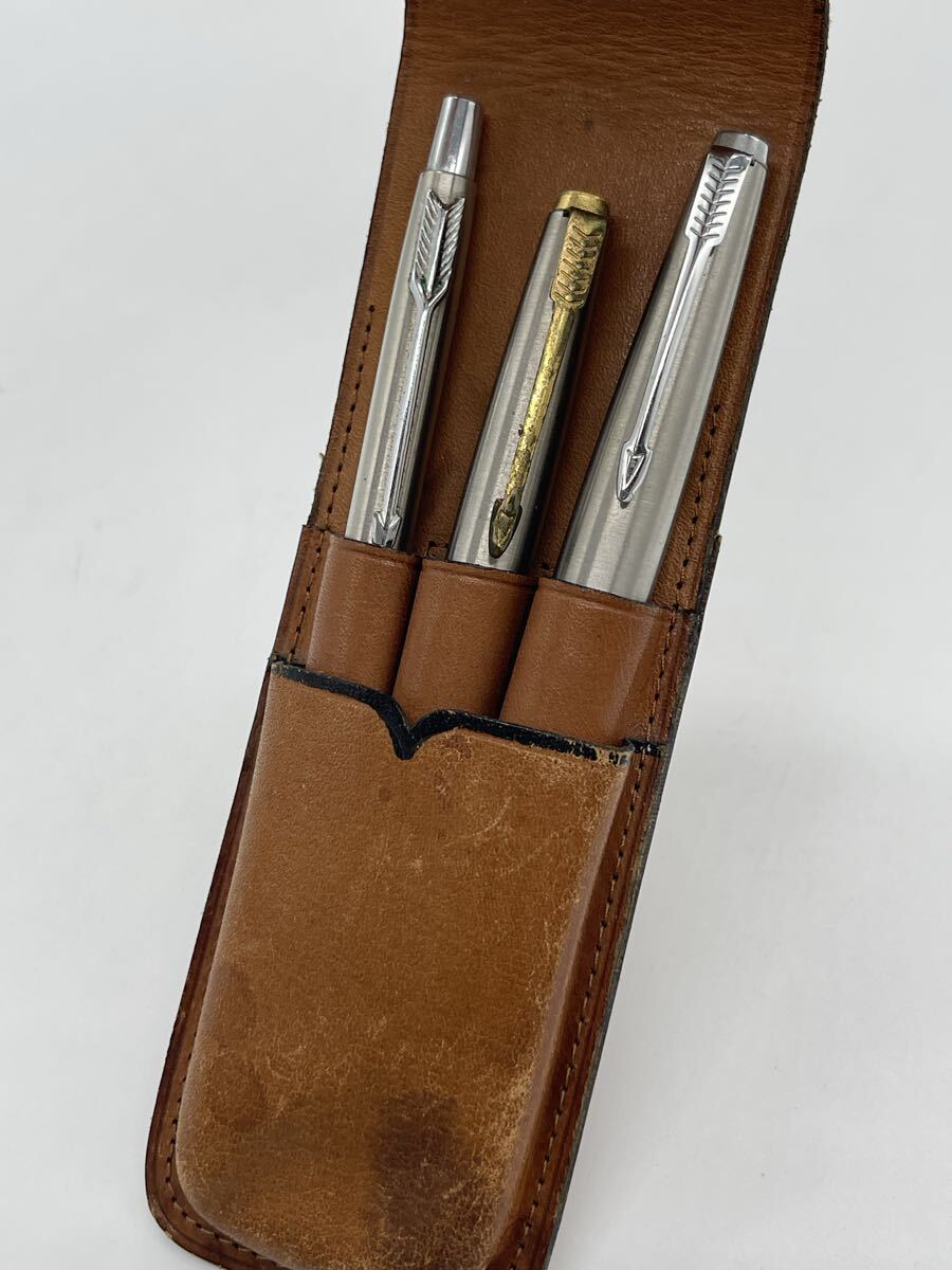 【1円スタート】PARKER パーカー 3本セット 万年筆 ボールペン シャープペンシル ステンレス USA製 ケース付 ヴィンテージ