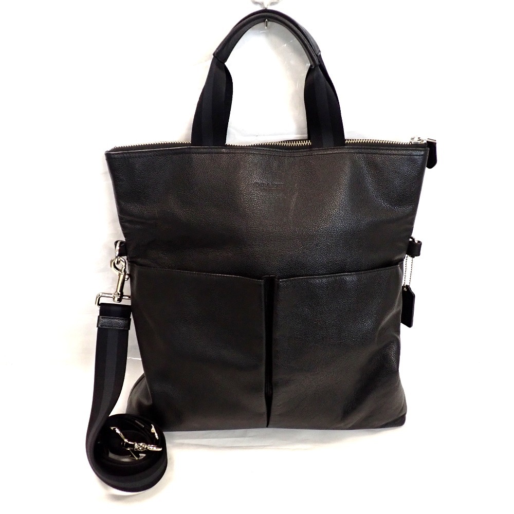 Th679111 コーチ チャールズ フォールドオーバー トート F54759 本革 ブラック 2way ショルダーバッグ メンズ COACH 中古