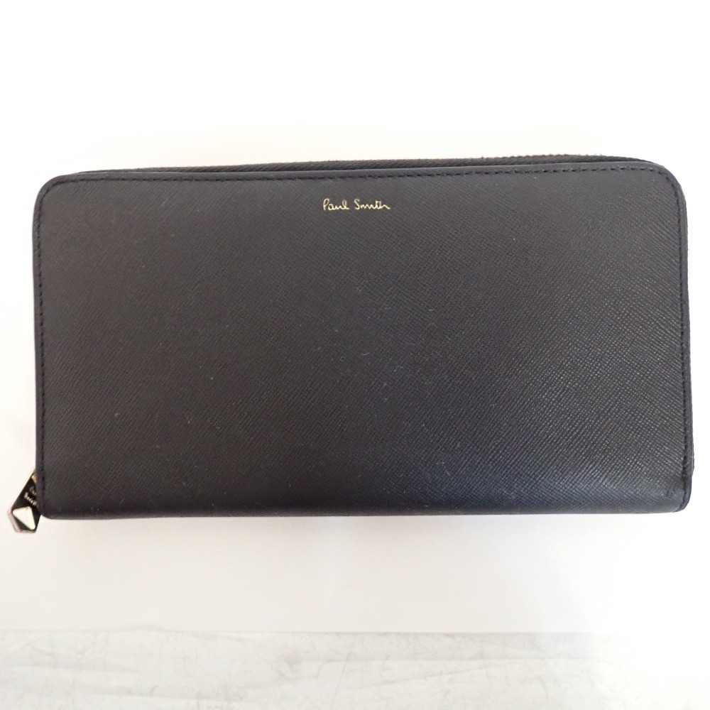 Th1009451 ポールスミス ラウンドファスナー長財布 ブラック/内側マルチカラー 本革 Paul Smith 中古