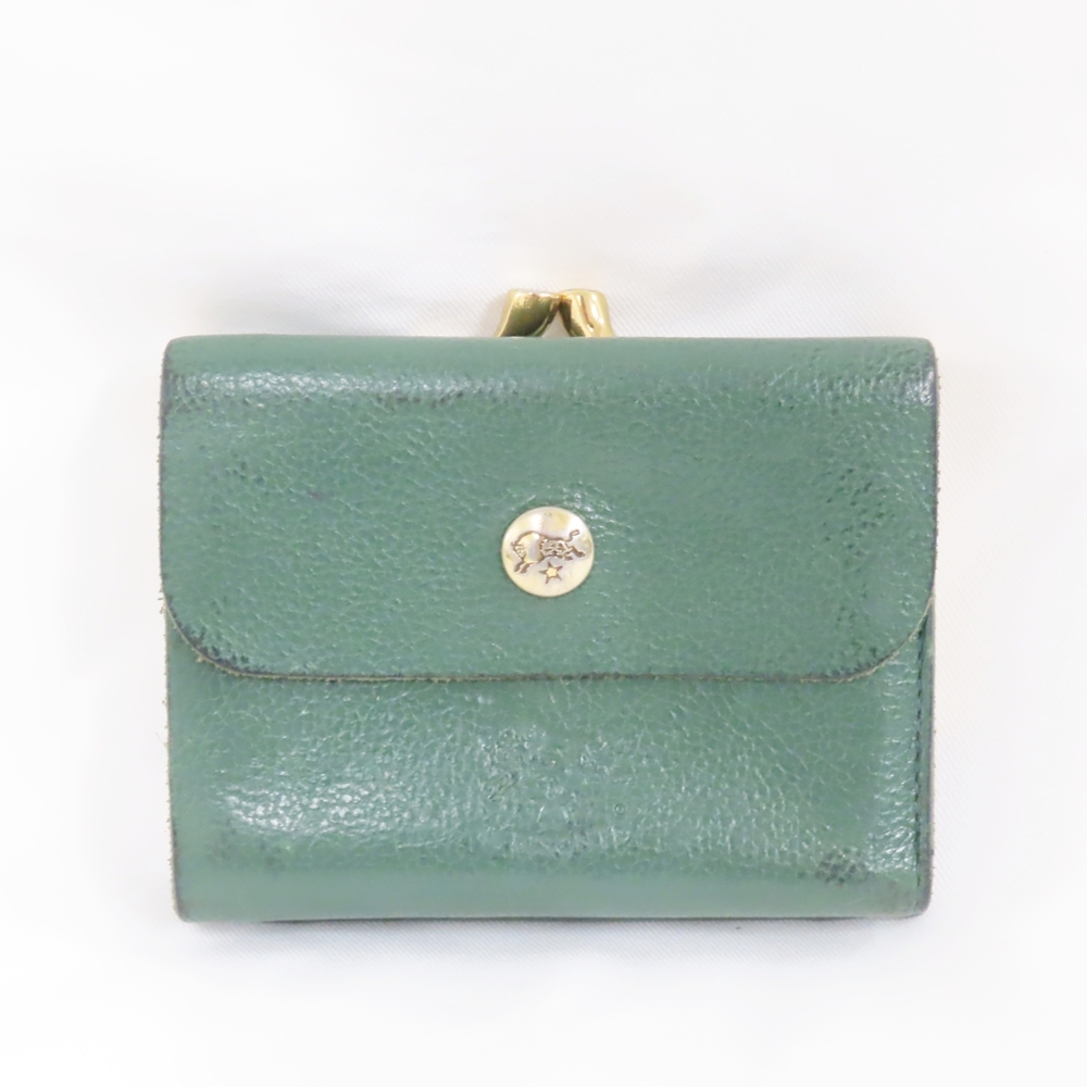 Ts8062912 イルビゾンテ ガマ口付二つ折り財布 レザー グリーン系 IL BISONTE 中古