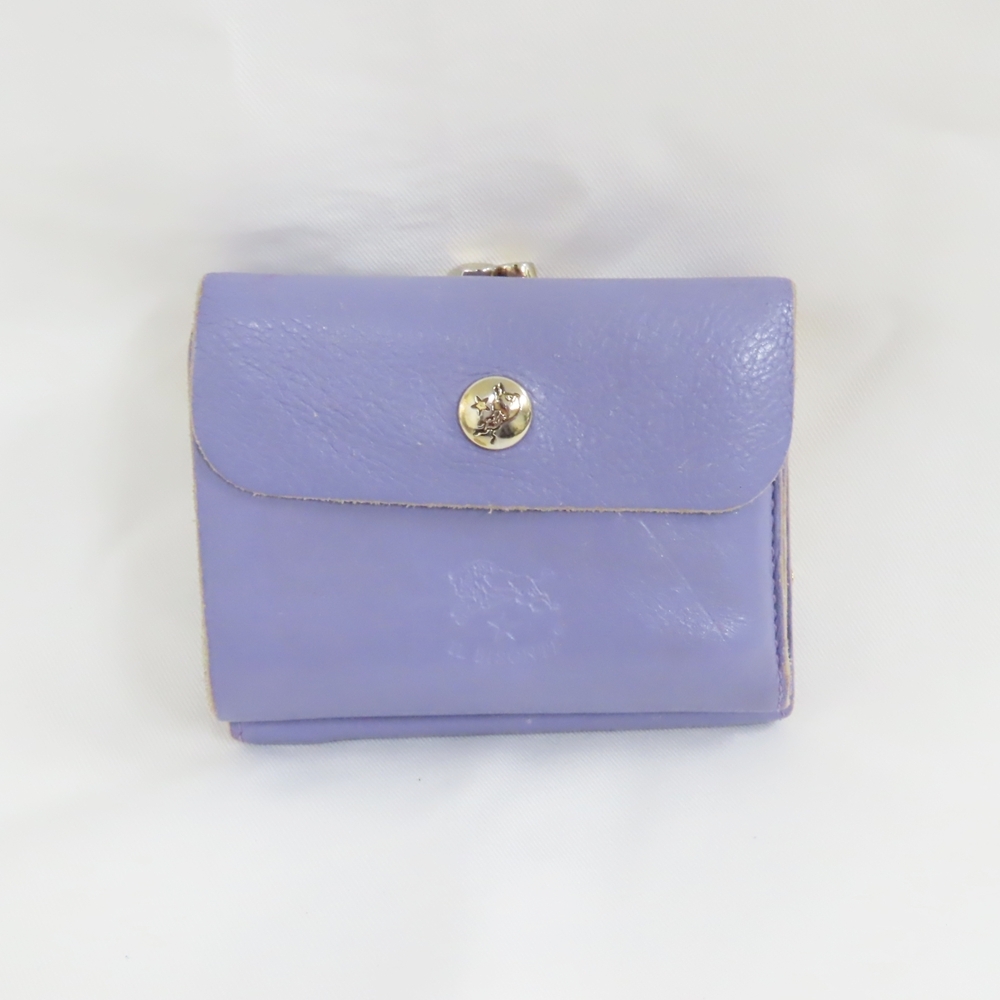 Ts806299 イルビゾンテ がま口付二つ折り財布 レザー パープル系 IL BISONTE 中古