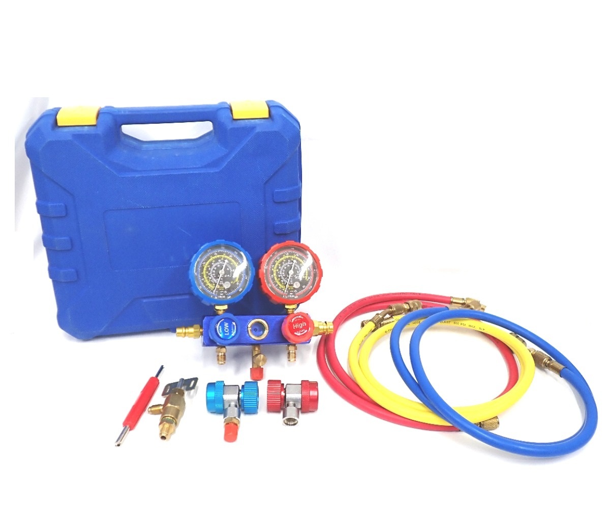 NA59151 メーカー不明 ゲージ マニホールド R22 R134a R404A R410A 中古