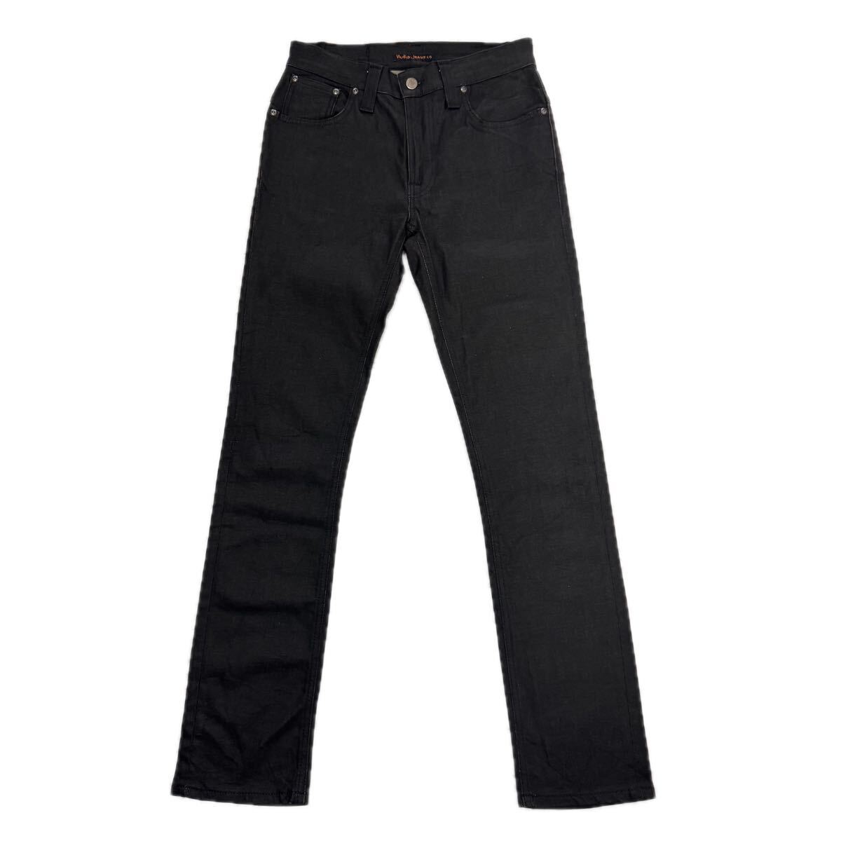 希少【nudie jeans ヌーディジーンズ【商品名】THIN FINN BLACK COATED/コーティング ストレッチ デニム パンツ/ブラックデニム