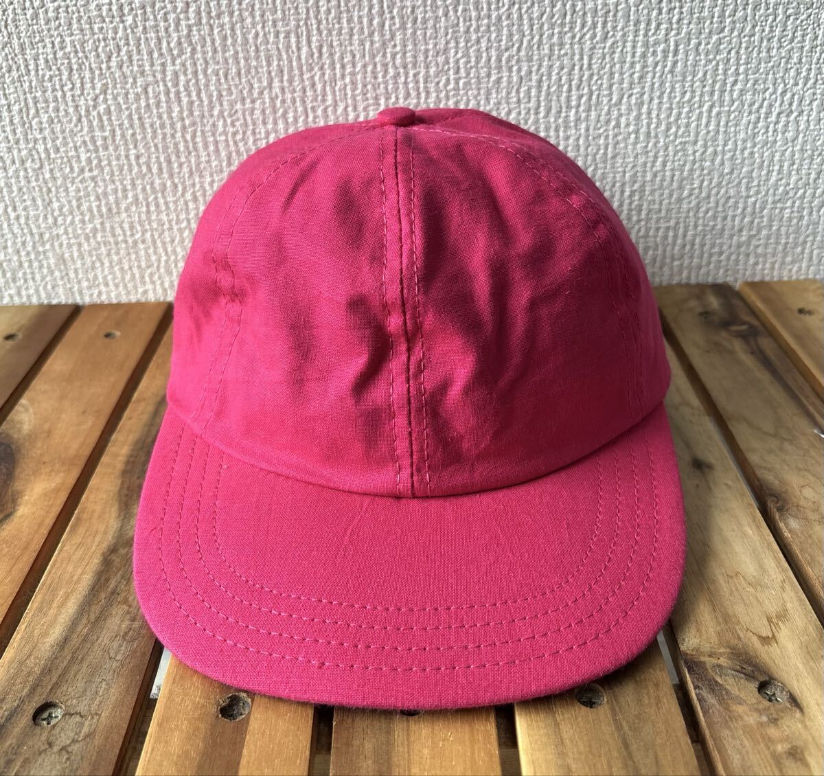 90s USA製 無地 キャップ 帽子 アメリカ製 6パネル ピンク