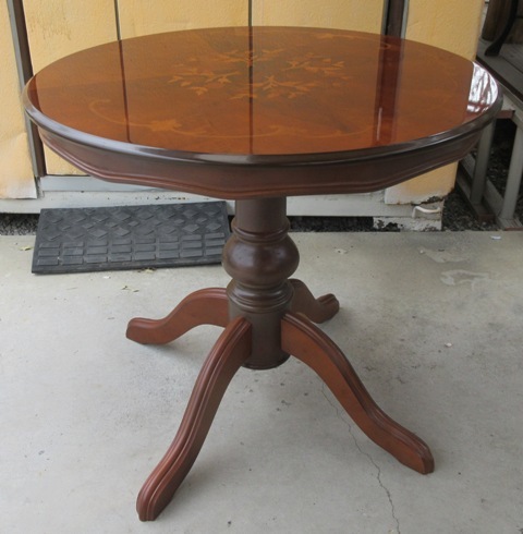 ☆美品☆直径81㎝ アンティーク調 花柄 ダイニングテーブル ラウンドテーブル ヨーロピアンクラシック 円形 ロココ調 象嵌細工