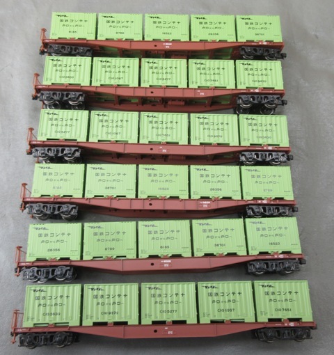 ☆車両美品☆天賞堂 コキ5500形コンテナ車 C10形コンテナ 5個積載 6両セット HOゲージ 鉄道模型 貨物列車