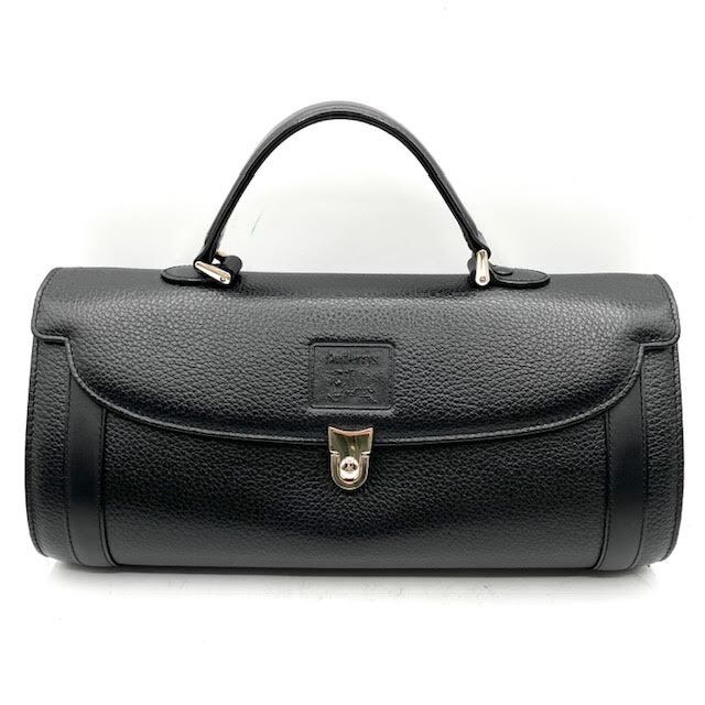 A6　BURBERRY　バーバリー　ブラックレザー　ドラム型　ハンドバッグ
