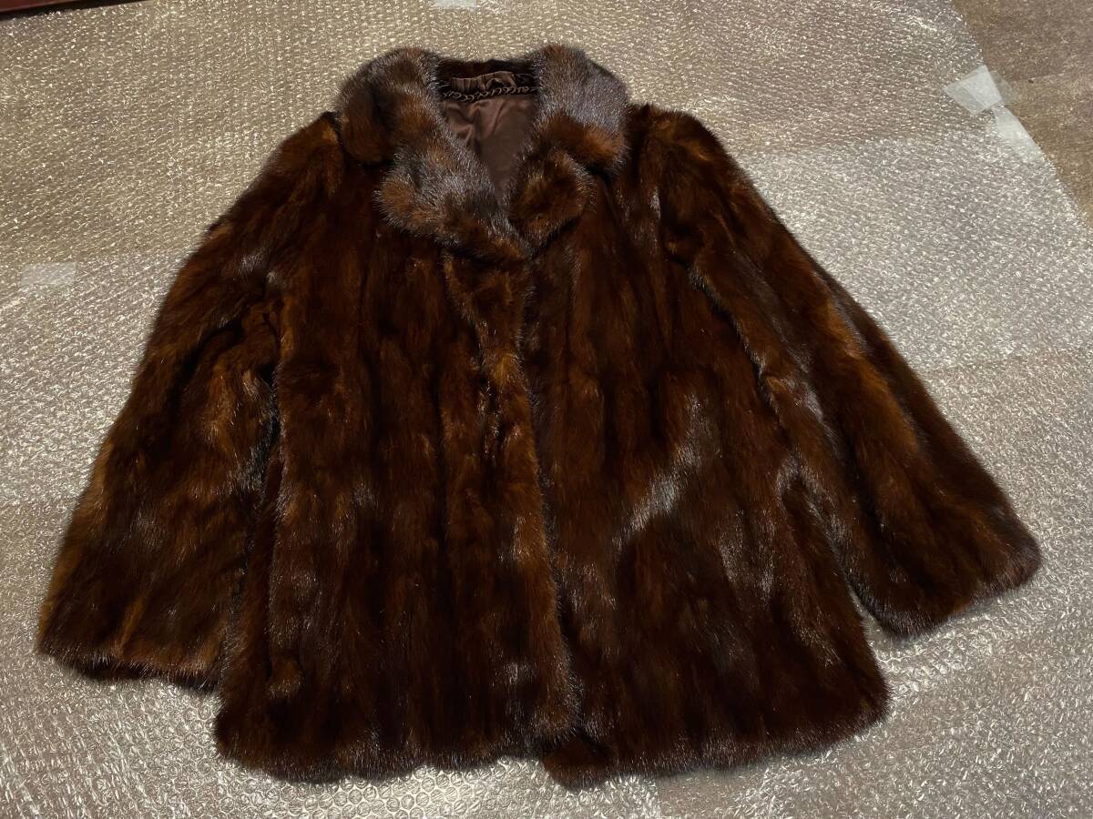 A-20-7【鴇】ミンク? MINK イタチ ブラウン系 毛皮 ファー コート アウター 着丈67cm レディース ファッション 古着