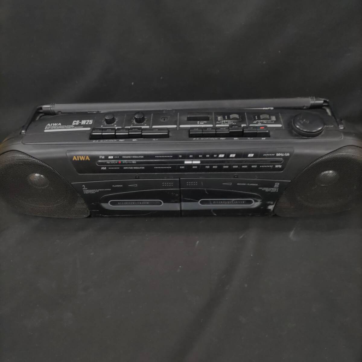 ◎アイワ◎AIWA ダブルラジカセ AM/FM STEREO RADIO CASSETTE RECORDER CS-W25 ブラック 昭和家電 通電確認済 中古現状 即発送