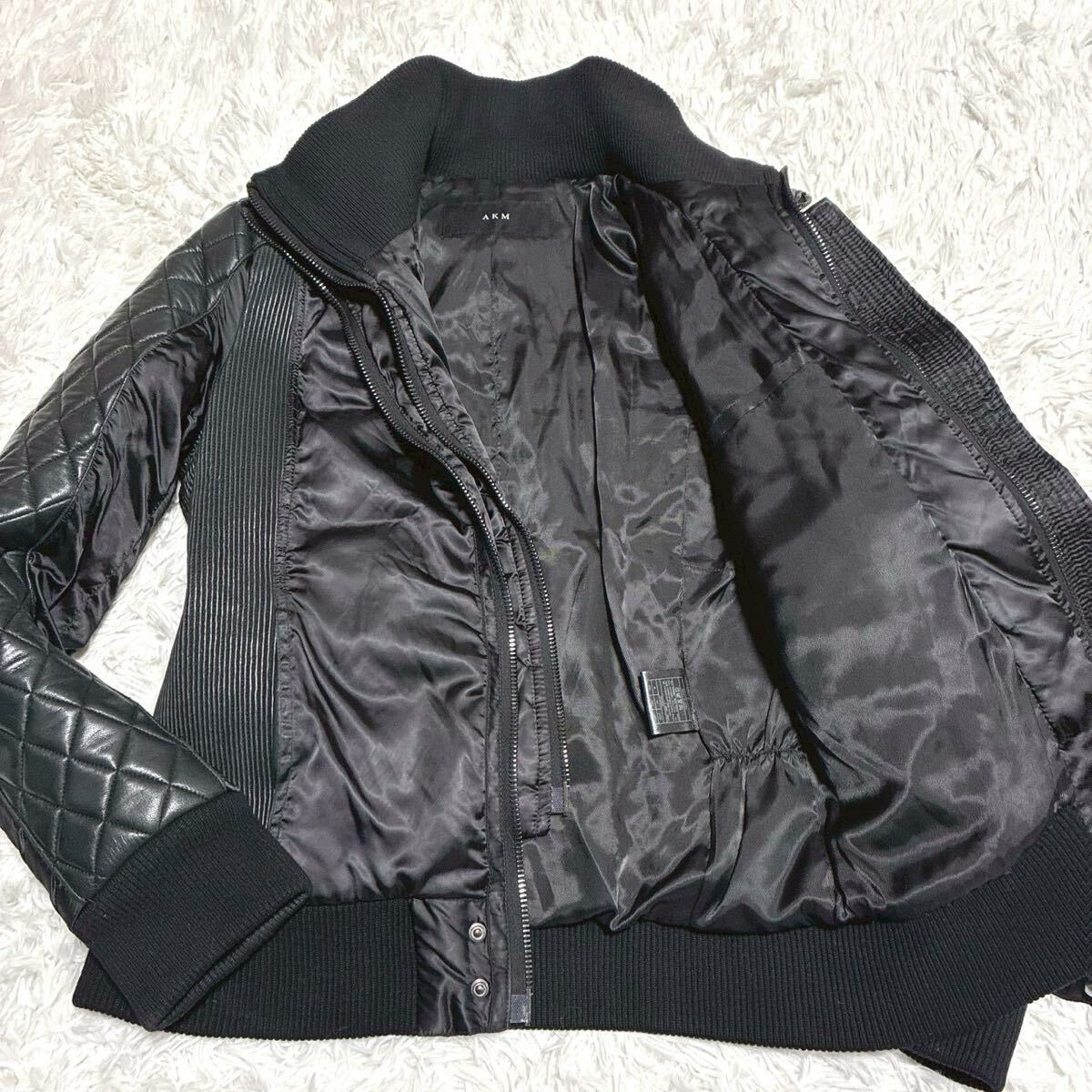 AKM【極上カシミヤ!!!至高のアウター!!!】エイケイエム ダウンジャケット ブルゾン カシミア キルティング ダブルジップ 黒 ブラック M