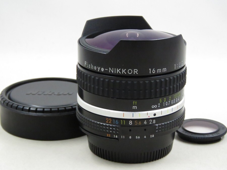 [23492V2]★新品級美観★NIKON Ai-S Fisheye-NIKKOR 16mm F2.8 フィルター付き