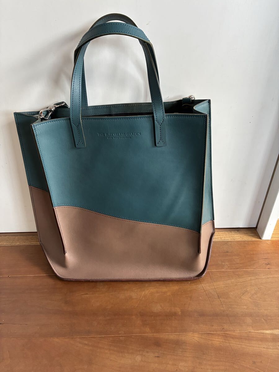 THE SLEEVELESS GARDEN トートバッグ　本革 レザー バイカラー　ブルー