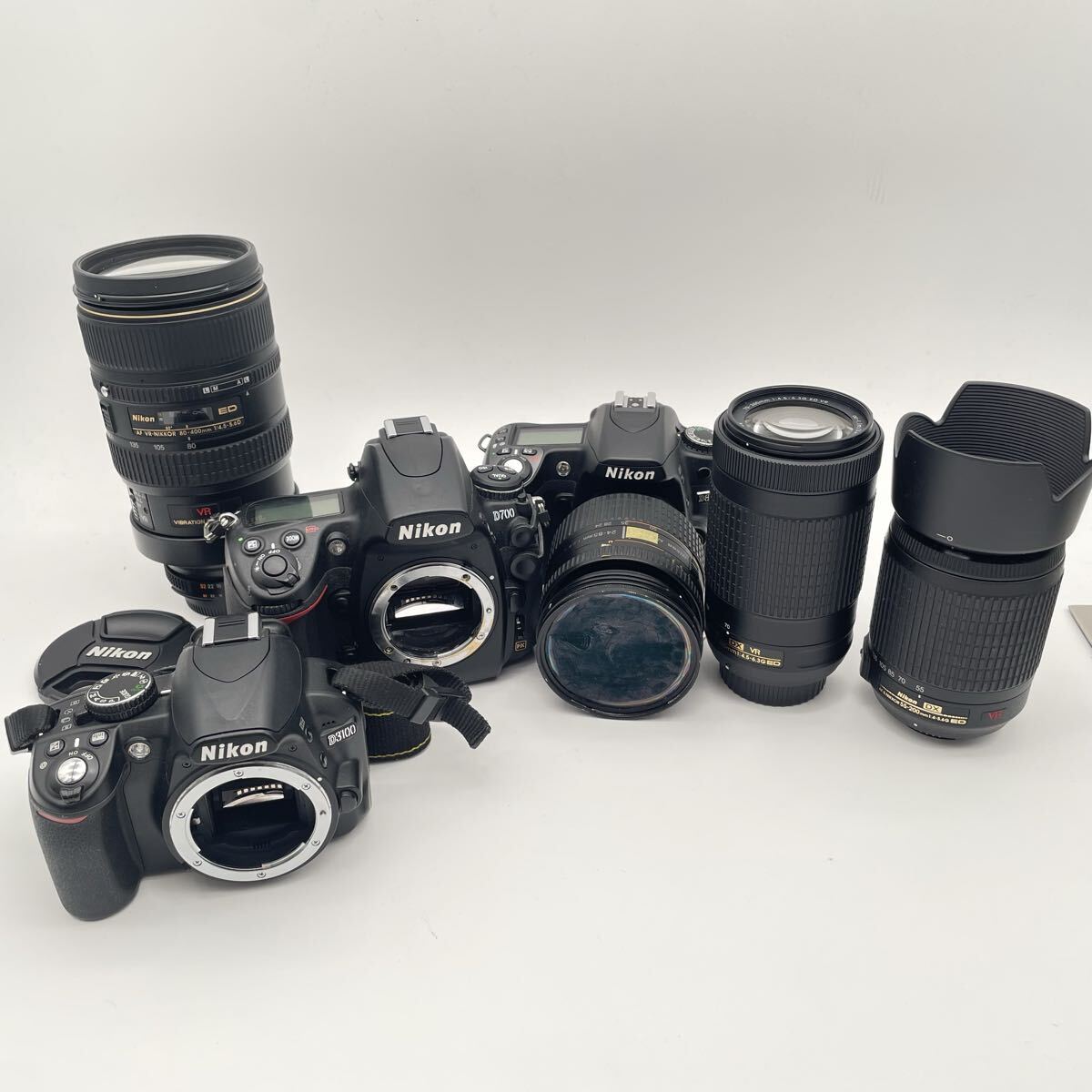 Nikon D700 D3100 D80 AF-S 80-400mm 70-300mm 55-200mm レンズ4本 カメラ3台 デジタル一眼カメラ レンズ まとめ
