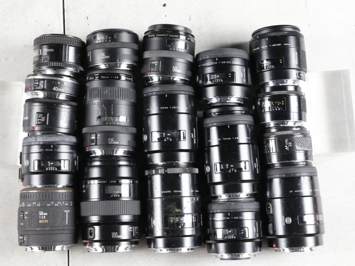 1423 18点まとめ Nikon Canon MINOLTA 100mm 50mm 35mm 他 AF単焦点レンズ まとめ まとめて 大量セット 送料1100円