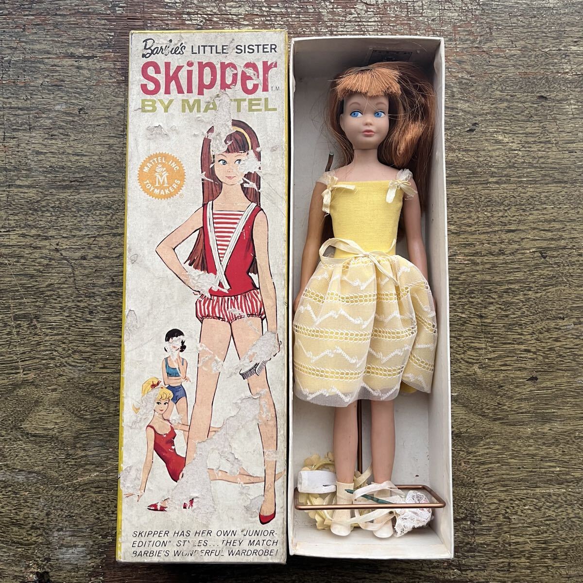 MATTEL社 1963年 日本製 Skipper 箱付き マテル社 スキッパーちゃん 着せ替え人形 ソフビ ビンテージ バービー 当時物 中古 現状品