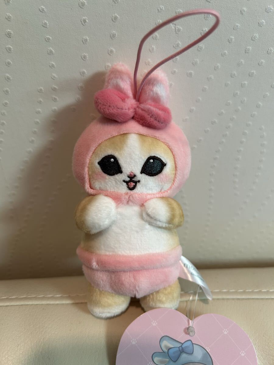 ☆未使用☆mofusand モフサンド うさにゃんマスコット／ねこ、うさぎ／ゴム付き、キーホルダー的に、人形／ピンク