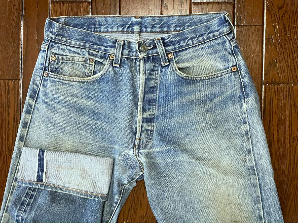 USA製 リーバイス 501 ビンテージ オリジナル 赤耳 ジーンズ w32 ひげ落ち 汚れ リペア 524刻印 デニム パンツ ボタンフライ ジーパン