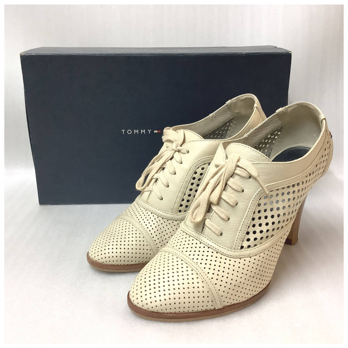 TOMMY HILFIGER トミーヒルフィガー レザー メッシュ パンプス 38inch ベージュ 良品