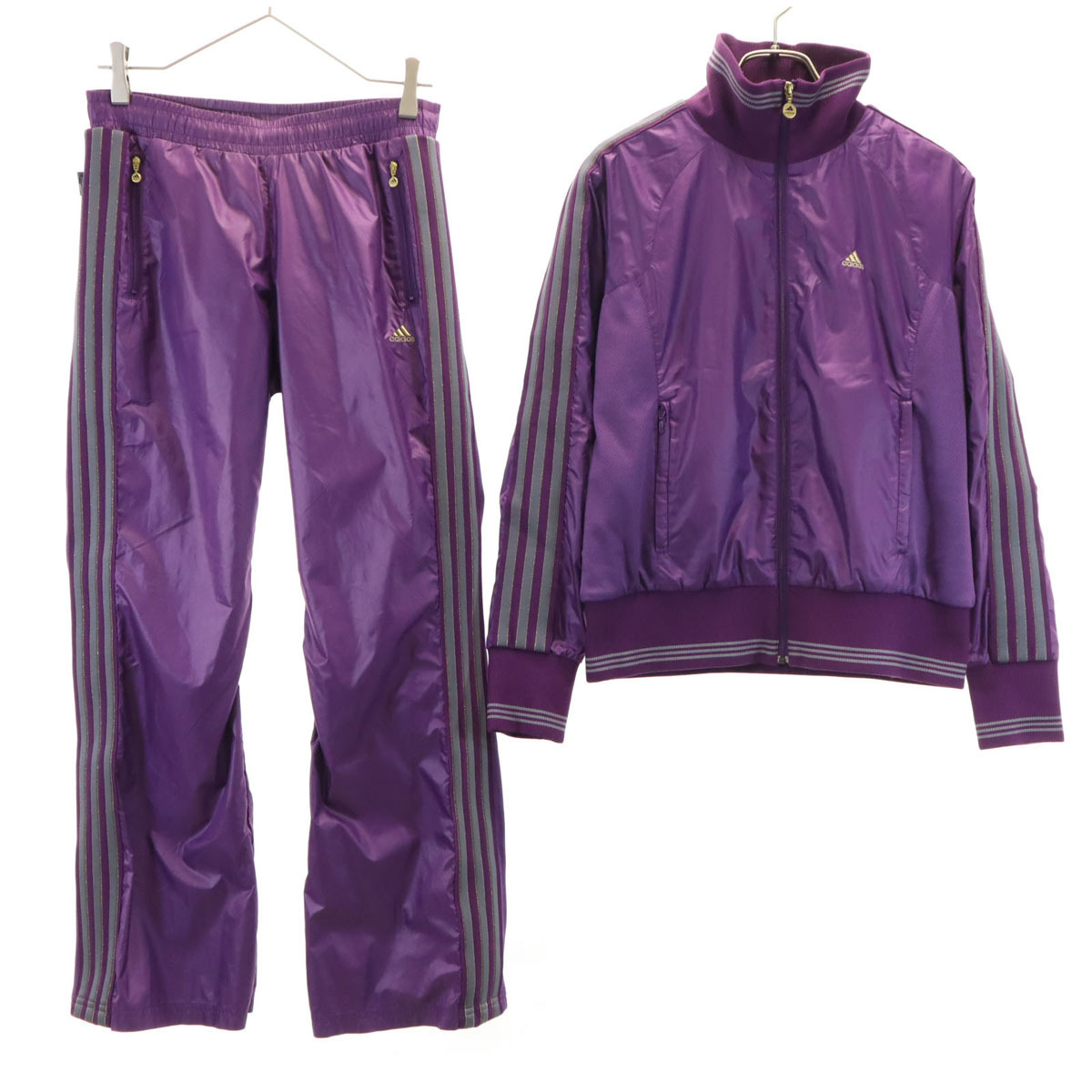 adidas アディダス 長袖 ジャージジャケット 上下セットアップ M パープル レディース