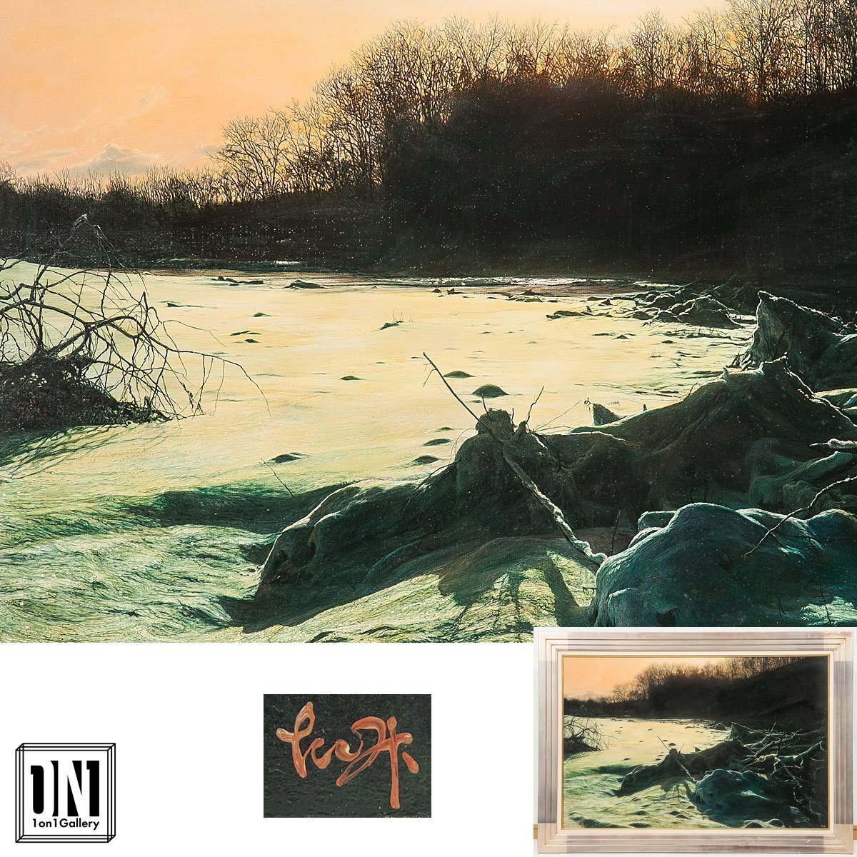 【1on1】真作 三原它休身 『師走記(常呂川)』 油彩 40号 大作 額装 ■ リアリズム逸品 一陽会会友 セントラル油絵大賞展優秀賞 HP掲載作品