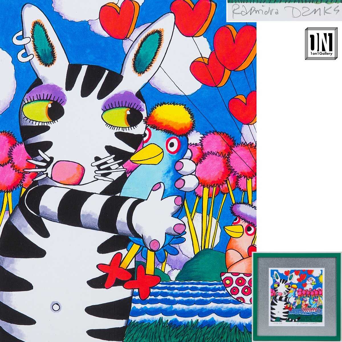 【1on1】真作 ラビンドラ・ダンクス Rabindra Danks 『onion』 直筆サイン 額装 ■ ハートのアーティスト