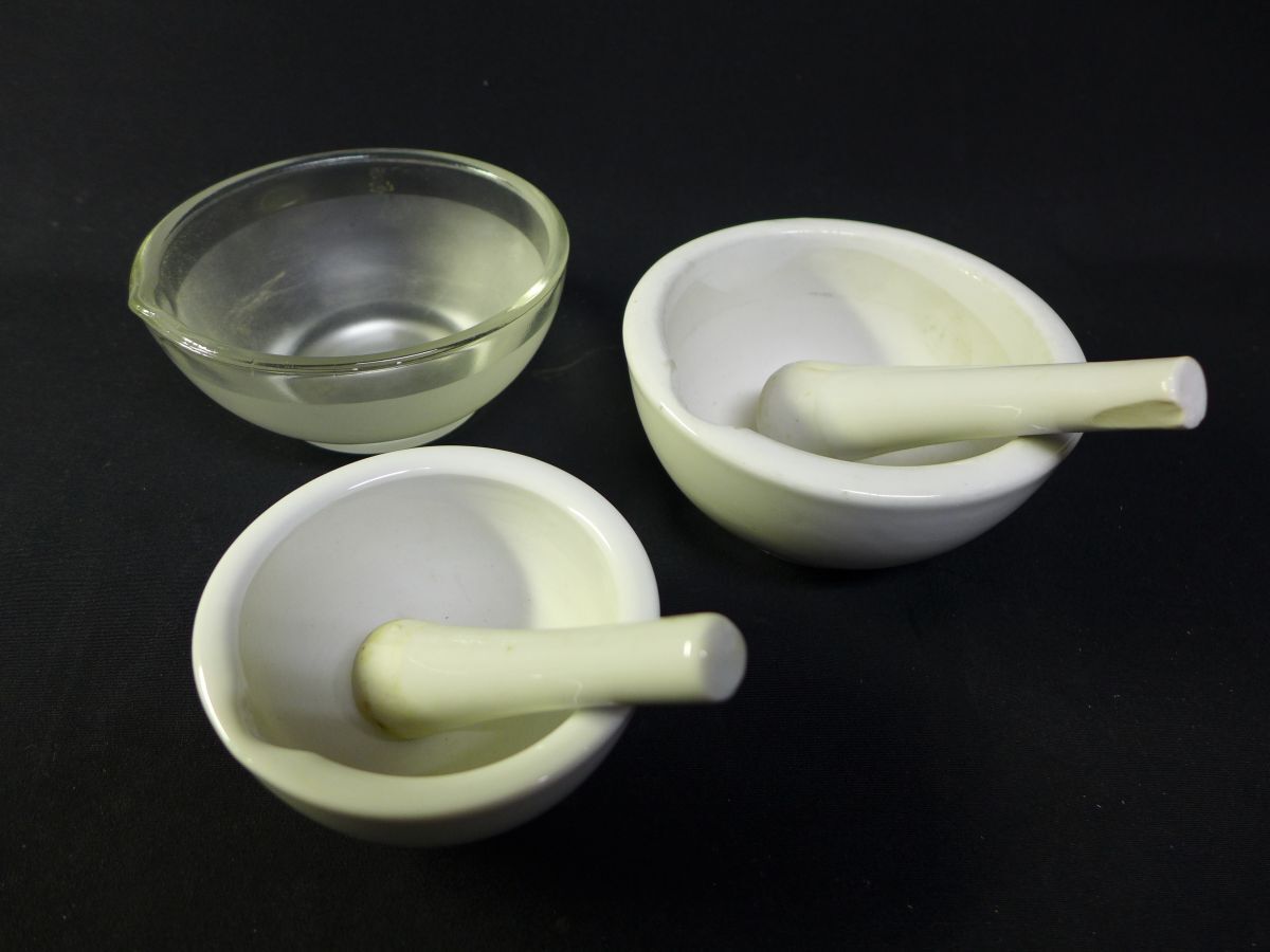 ★b535 乳鉢 乳棒 陶器 ガラス 計５点セット 白磁 薬研 調合 すり鉢/60