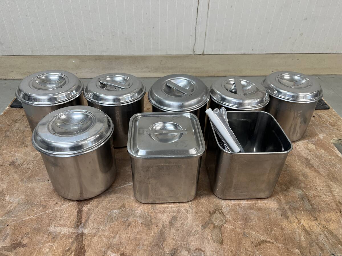 お値打ち! キッチンポット8個セット 角型 YUKIWA ユキワ 丸型 ステンレス製 スプーン フォーク 業務用 厨房 調理器具 飲食店 中古 現状 L-8
