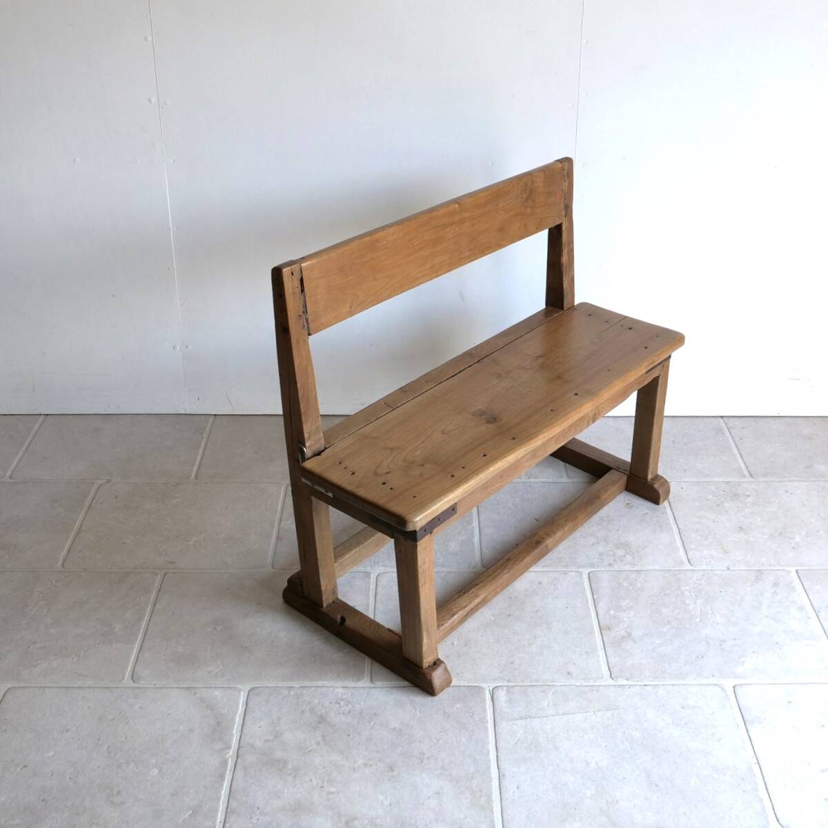 c.1950- 送料無料 オールドチーク材 ベンチ 長椅子 ヴィンテージ 古木 スクールベンチ 古家具 インテリア ディスプレイ -292