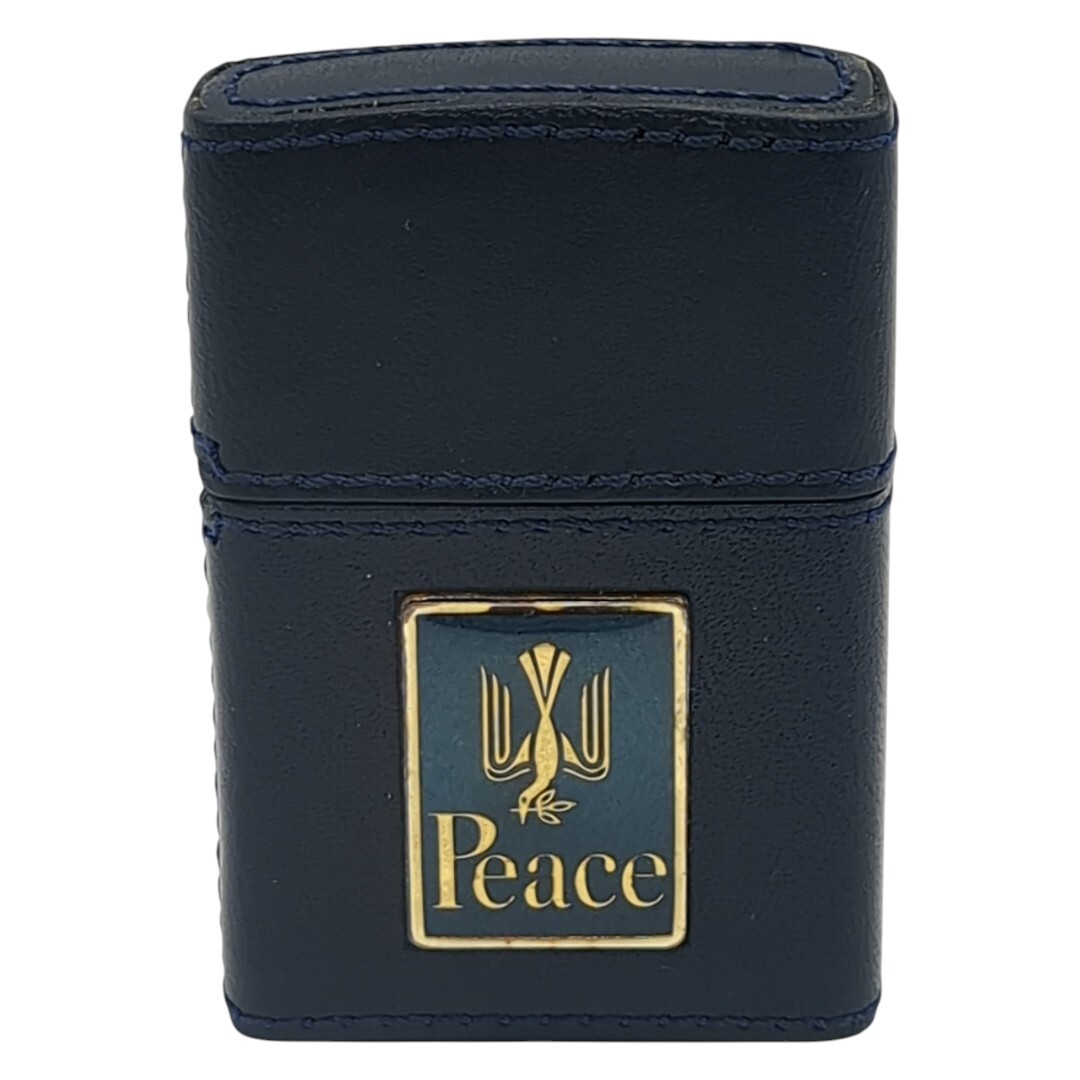 未使用 zippo Peace 2007年 限定 ピースプレート 革巻き レザー ジッポー オイルライター 懸賞 ネイビー ブルー