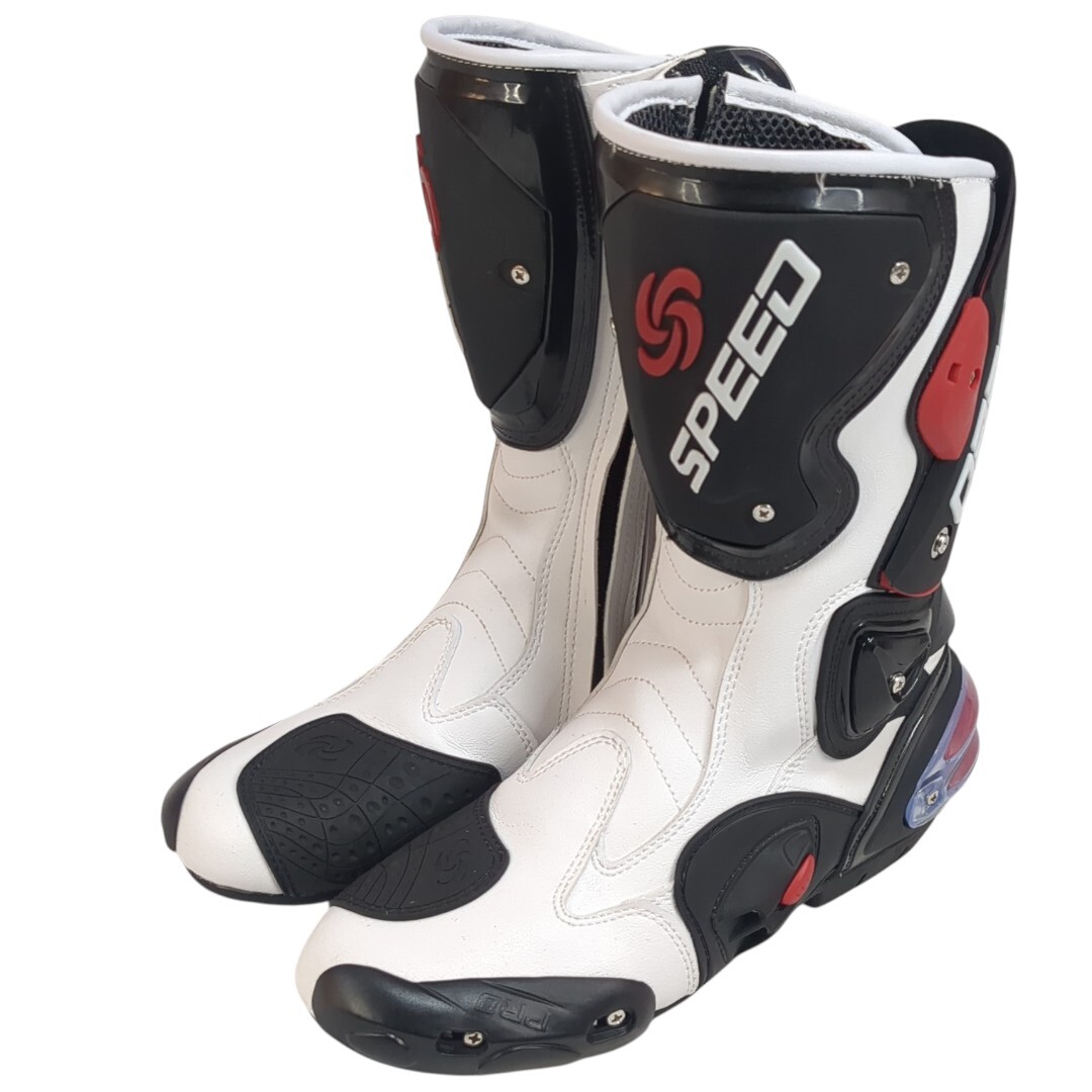 美品 SPEED BIKERS バイクライディングブーツ ホワイト 26.5cm 43 B1001 プロバイカー