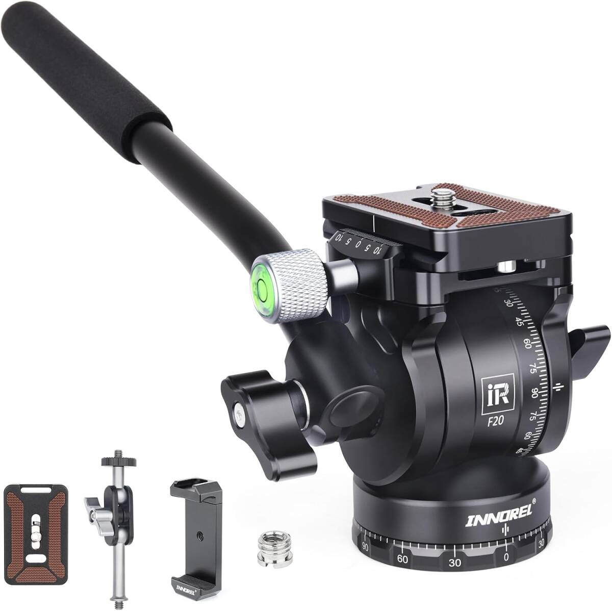 INNOREL ビデオ雲台 カメラ用雲台 2WAY雲台 5KG耐荷重 フルード雲台 360°パノラマ 回転可能 アルミ合金製 三脚雲台 F20/Y40382-F1